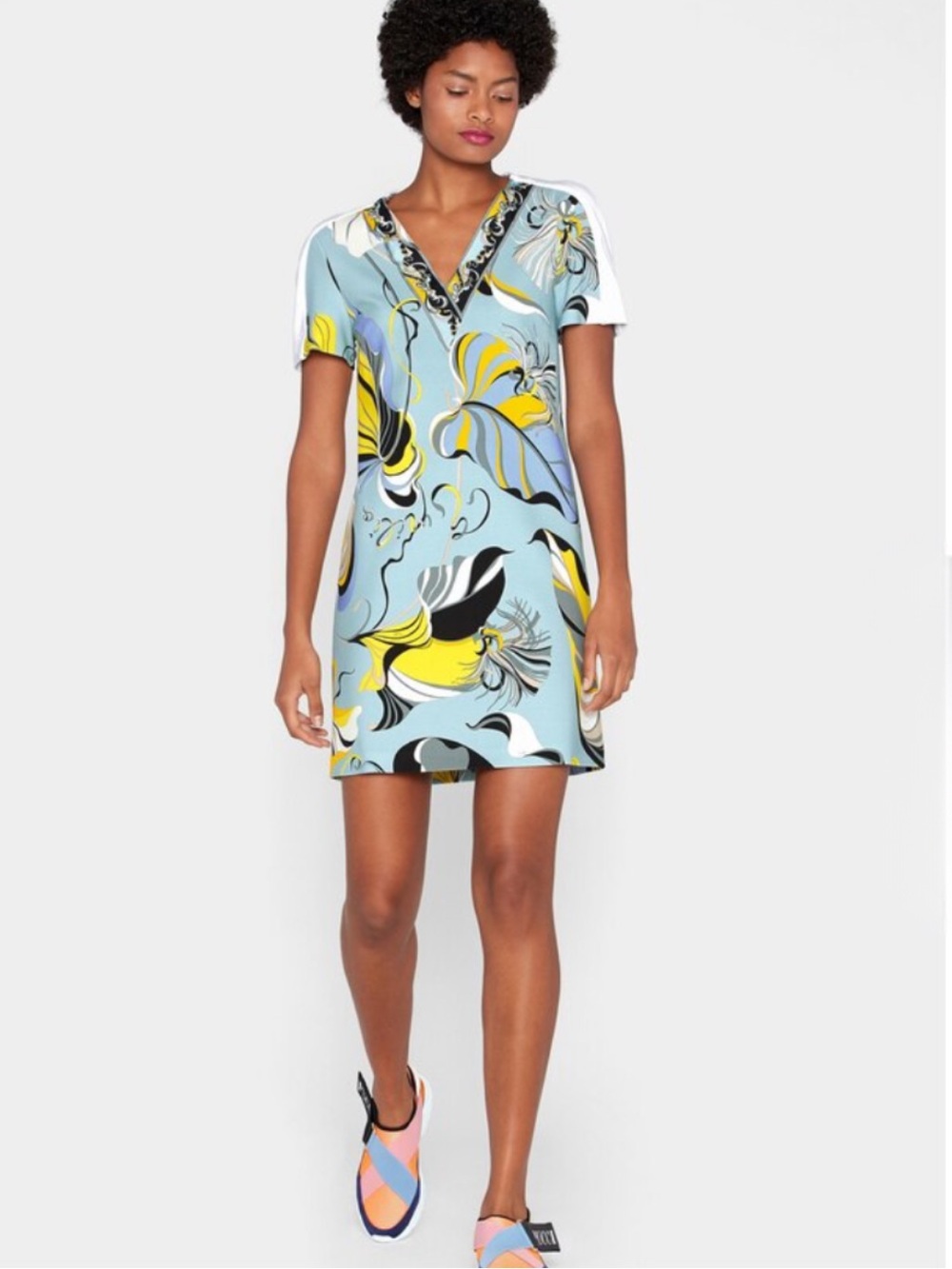 Emilio Pucci Leaf Print Short Sleeve Dress
